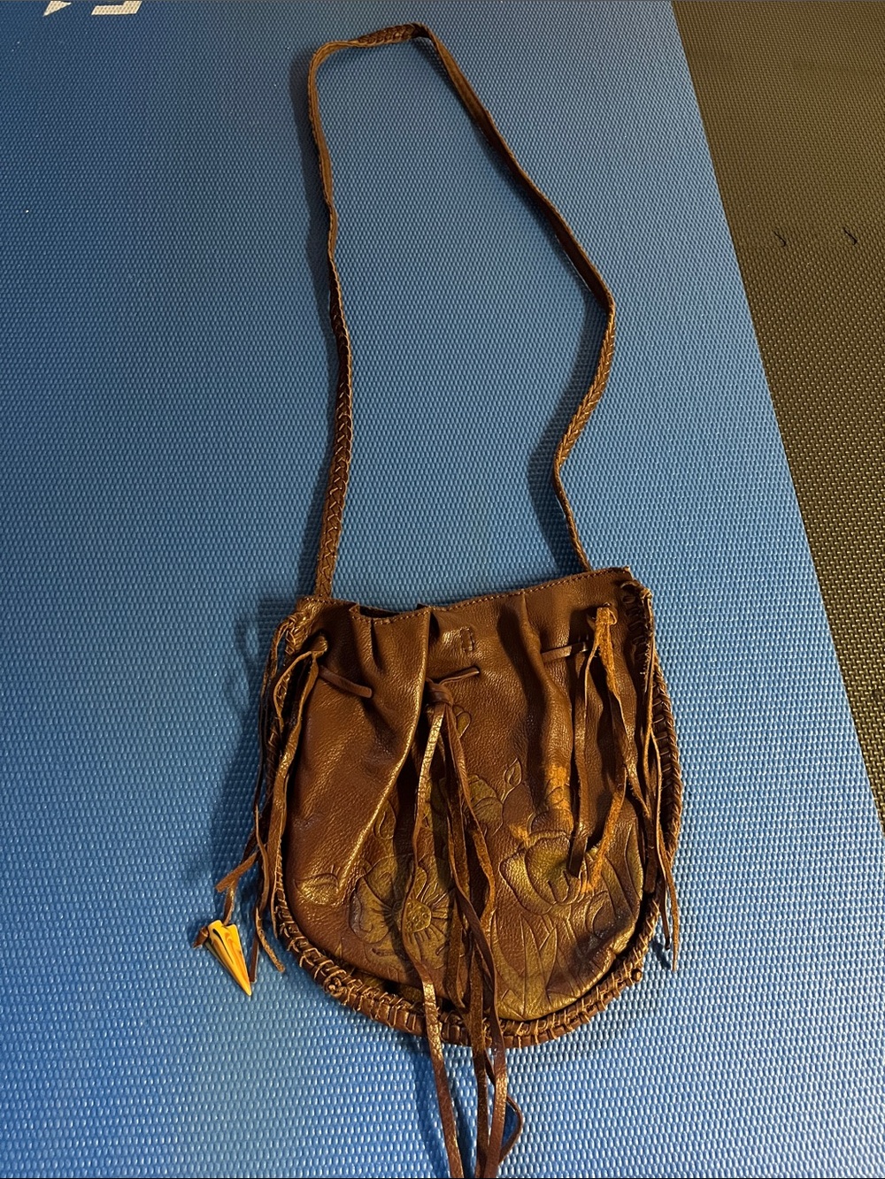 Lucky Brand Brown Embossed Floral Fringe Leather Crossbody